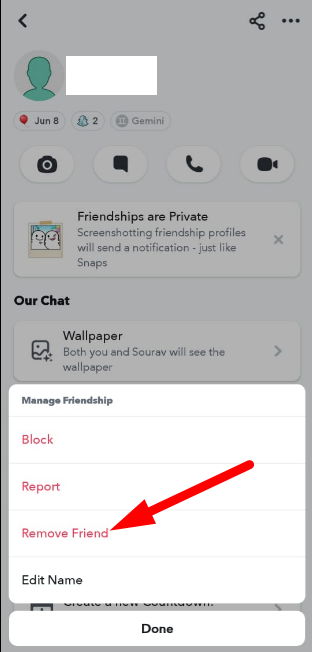 Click on Remove Friendship