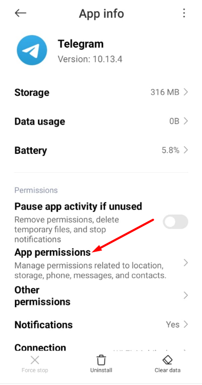 Tap on App Permissions